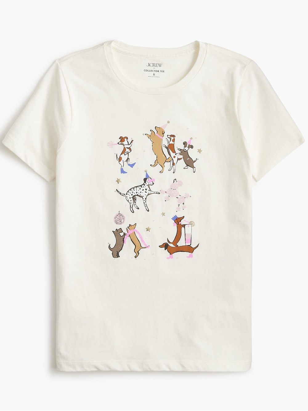 NWT J. Crew Collector “Party Dogs” Graphic Tee w Gold Metallic Details L - Picture 4 of 11